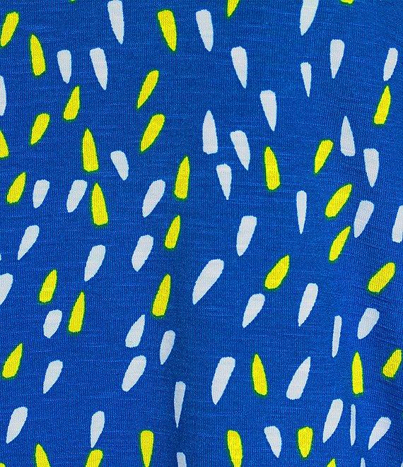 Multiples Slub Knit Georgette Dot Print Boat Neck 3/4 Sleeve Fitted Ruched Side Drawstring Top Product Image