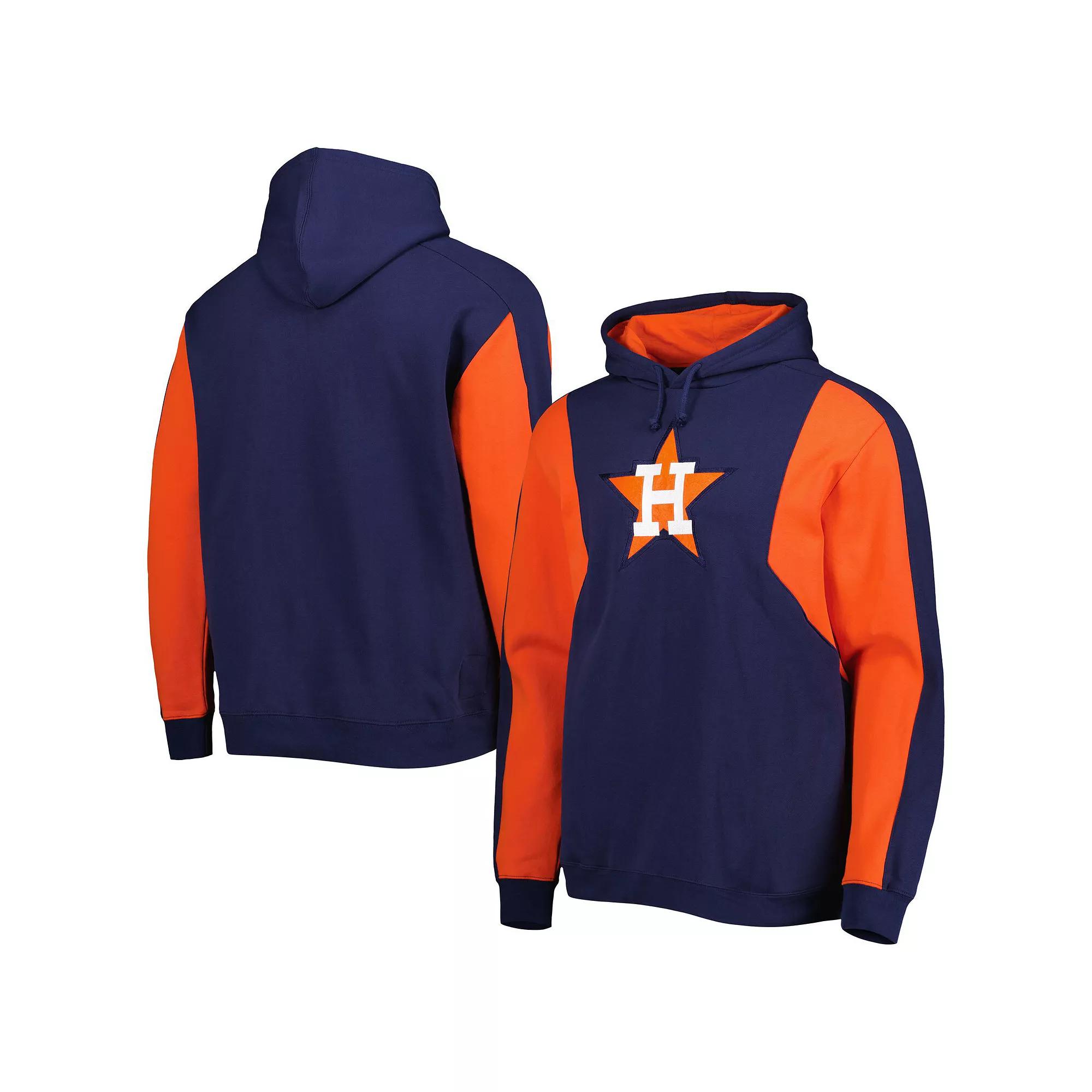 Men's Mitchell & Ness Navy/Orange Houston Astros Colorblocked Fleece Pullover Hoodie, Size: Medium, Blue Product Image