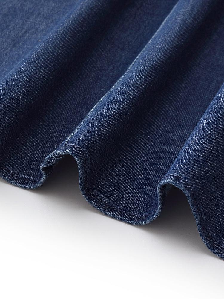 Lyocell Denim Gathered Waist Stretch Women Midi Dress Product Image