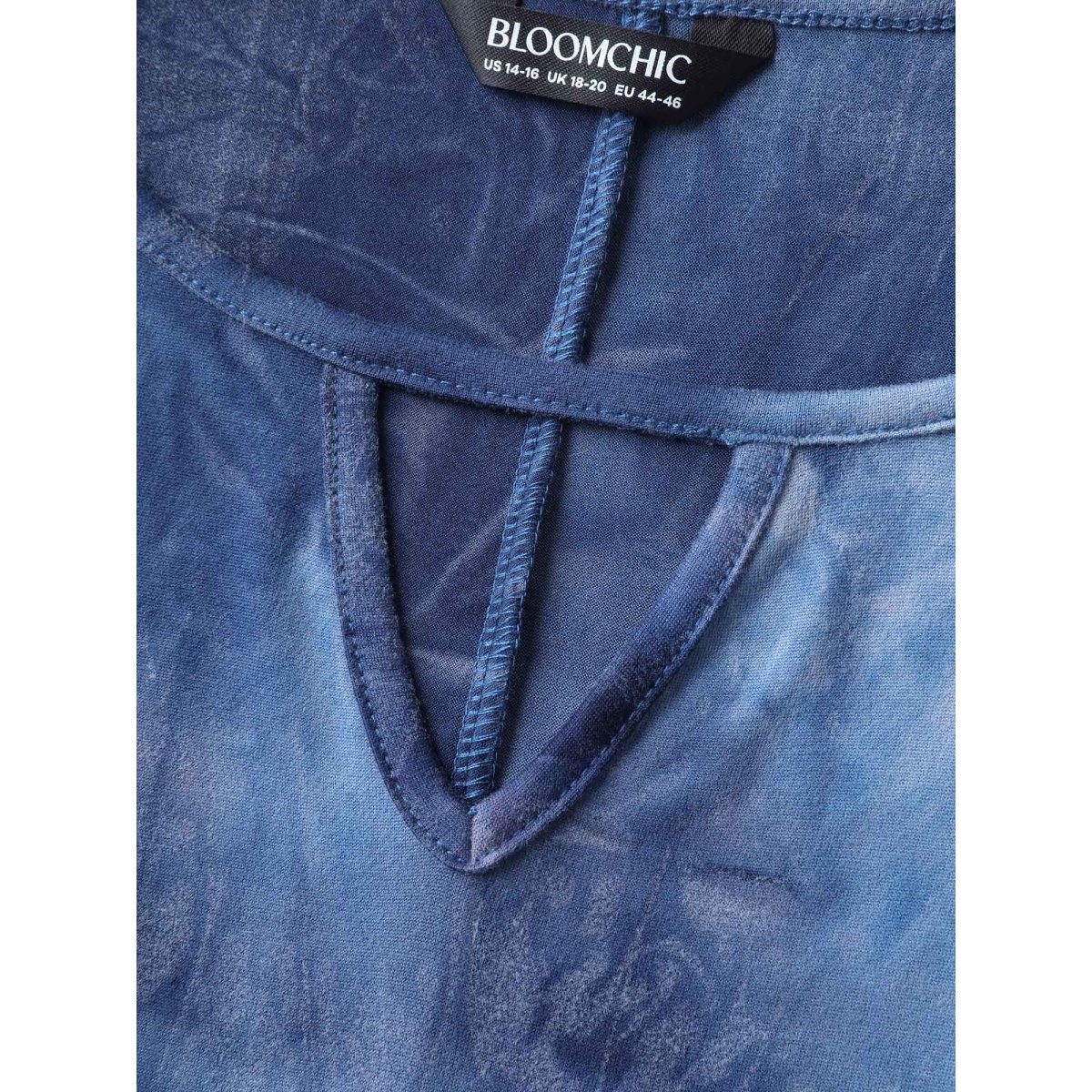 Plus Size Tie-Dye Keyhole Long Tank Top Women Mediumblue Casual Cut-Out Notched collar Casual Tank Tops Camis BloomChic 10/M Product Image