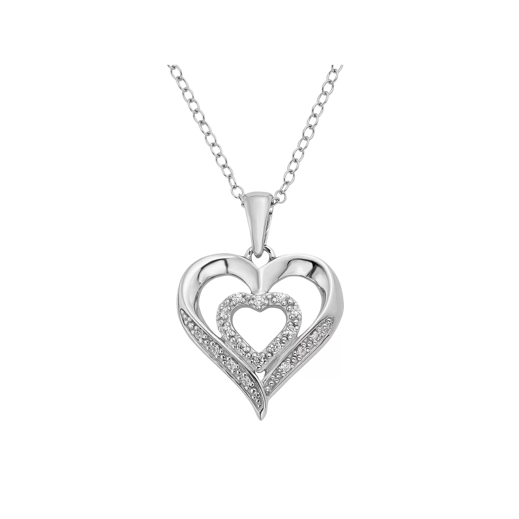 1/10 Carat T.W. Diamond Sterling Silver Double Heart Pendant Necklace, Women's, Size: 16", White Product Image