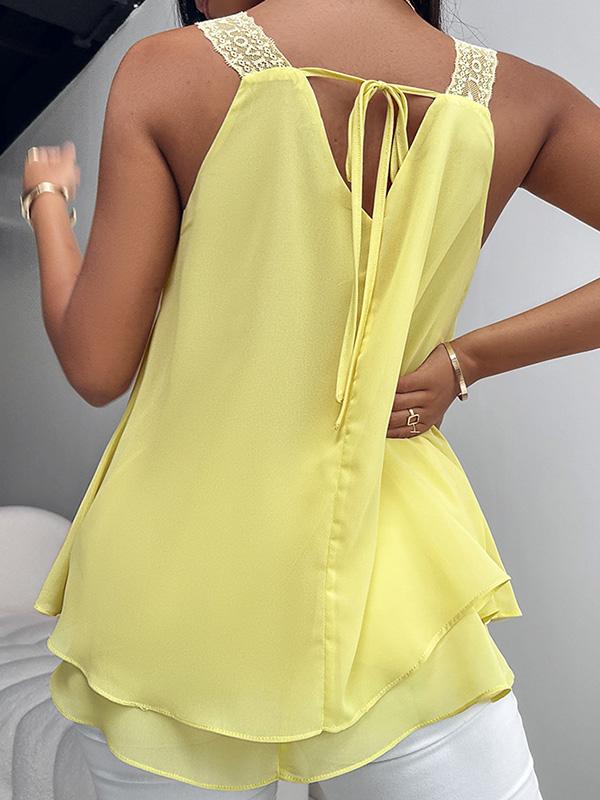 Loose Sleeveless Solid Color U-Neck Vest Top Product Image