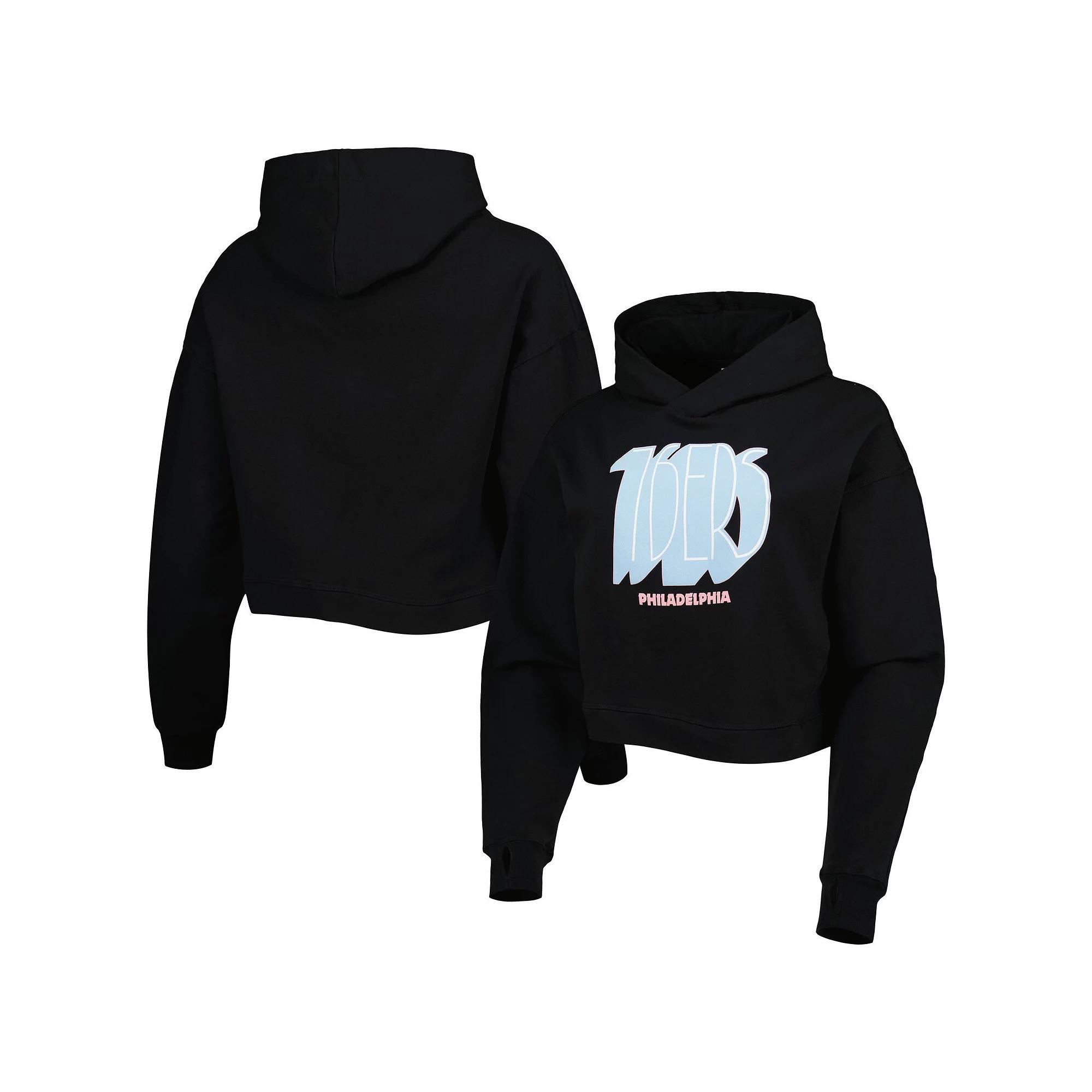 Women's Lusso Black Philadelphia 76ers Layla World Tour Cropped Pullover Hoodie,  Product Image