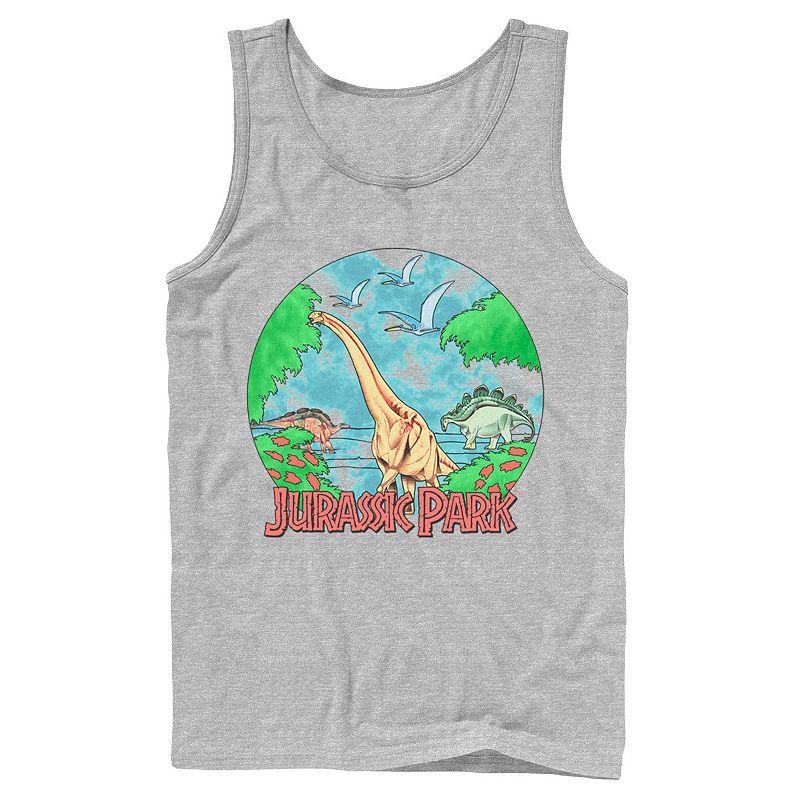 Men's Jurassic Park Retro Globe Watercolor Scene Tank Top,  Product Image