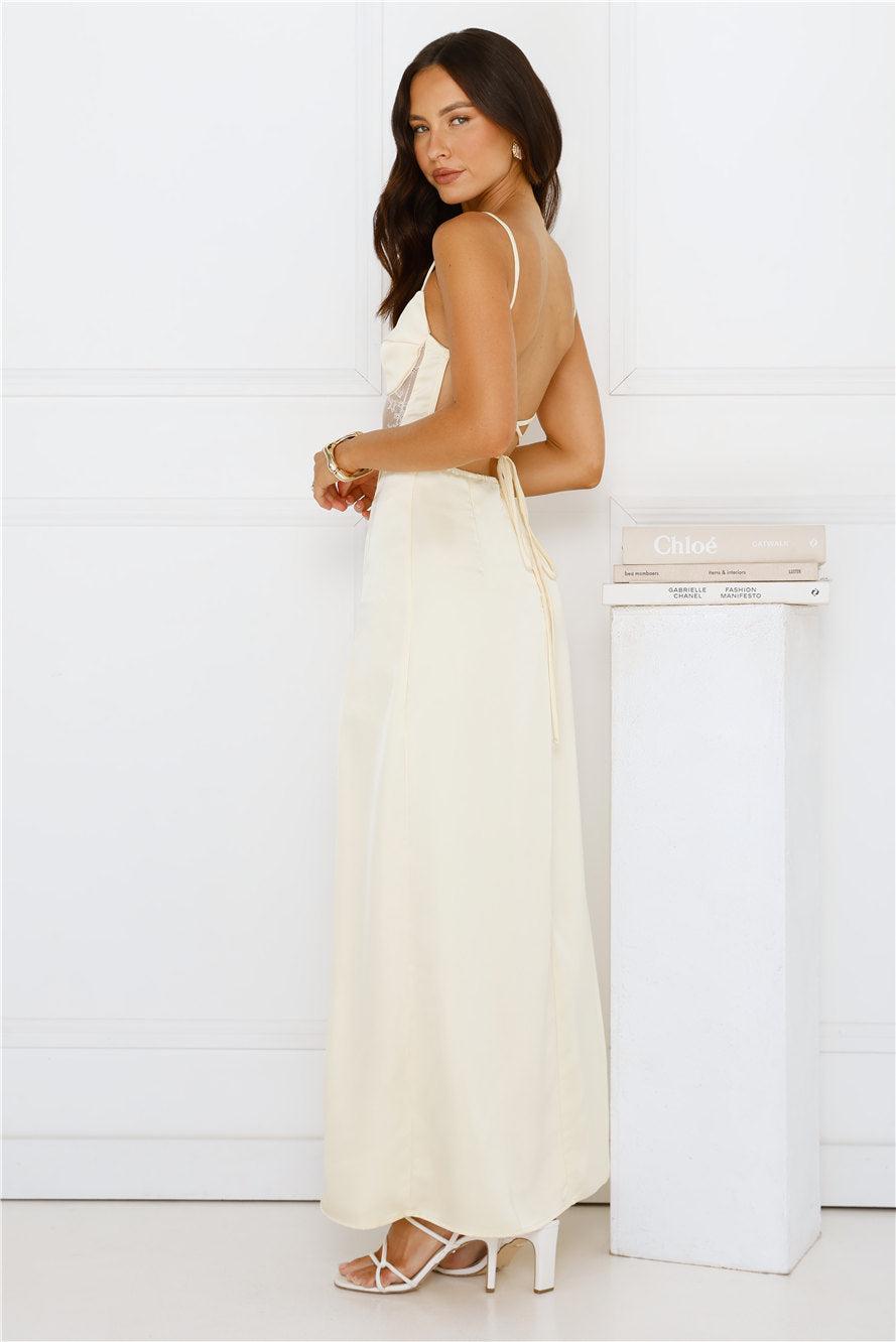 Midnight Heirloom Satin Maxi Dress Yellow Product Image