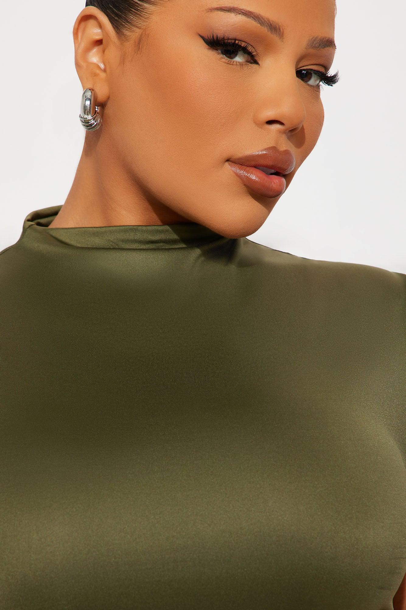 Contour Double Lined Mock Neck Top - Military Green Female Product Image