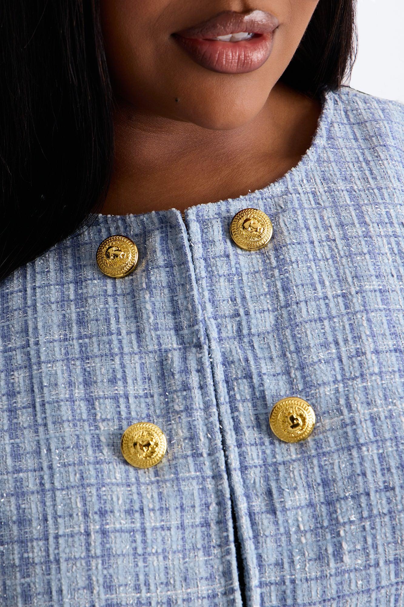 Elegant Love Tweed Vest Top - Blue Female Product Image