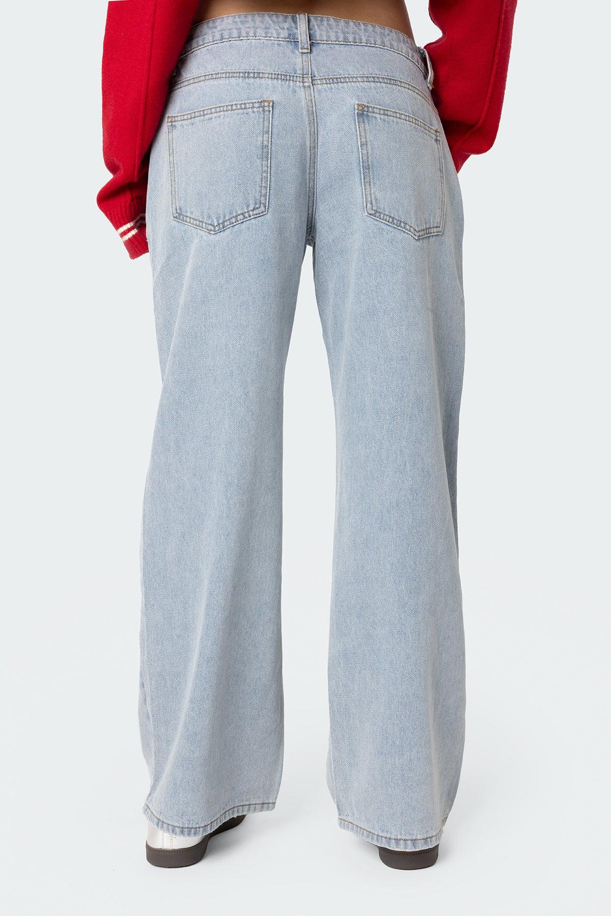 Petite Raelynn Washed Low Rise Baggy Jeans Product Image