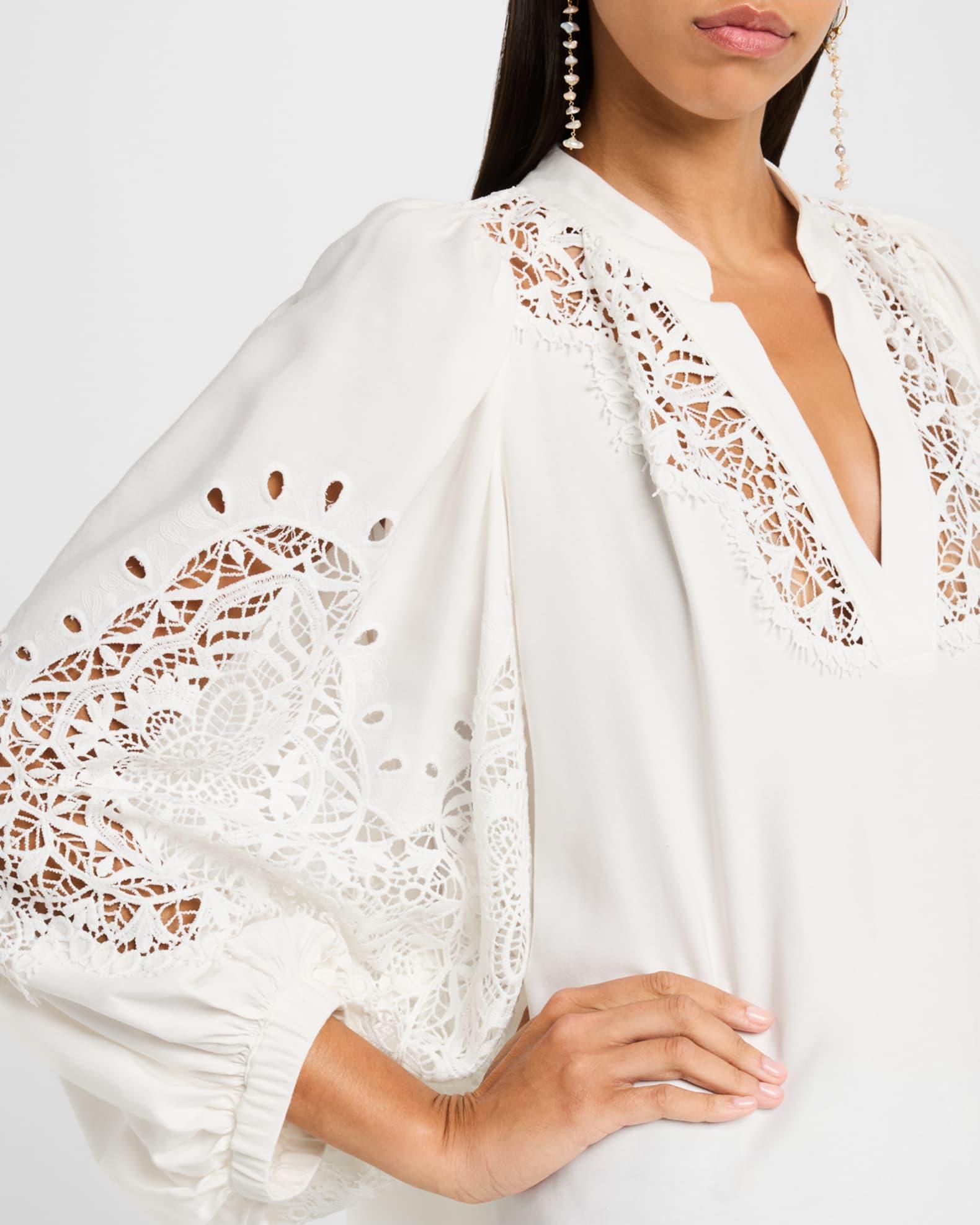 Bell Balloon-Sleeve Lace Inset Blouse Product Image