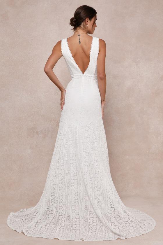 Infinite Bliss Ivory Lace Sleeveless Backless Trumpet Maxi Dress Product Image
