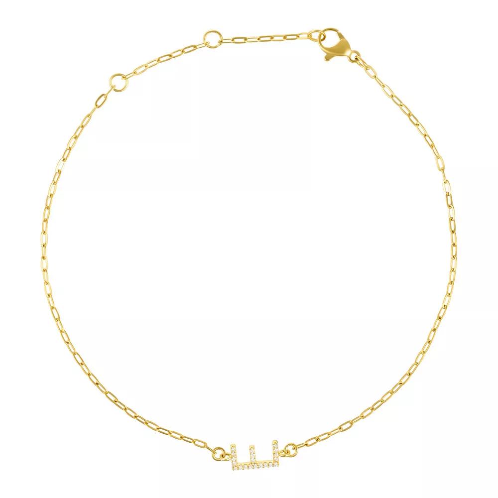Adornia Gold Tone Cubic Zirconia Pave Sideways Initial Anklet, Womens Gold Tone E Product Image
