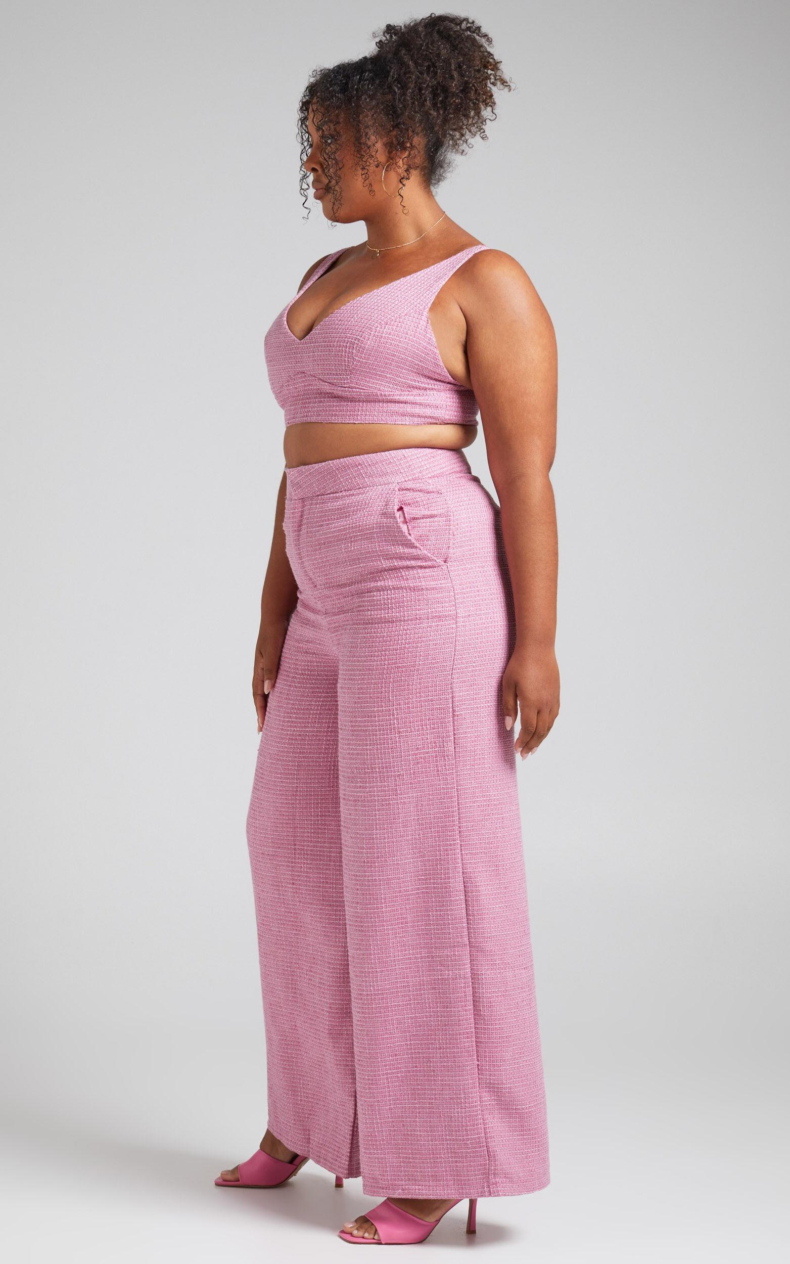 Adelaide Two Piece Set - Crop Top and Wide Leg Pants Set in Pink Product Image