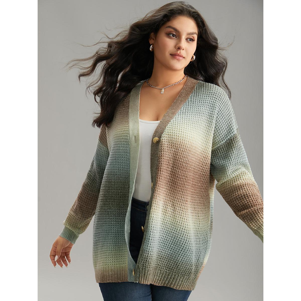 Plus Size Ombre Heather Button Fly Cardigan Multicolor Women Casual Loose Long Sleeve Dailywear Cardigans BloomChic 18-20/2X Product Image
