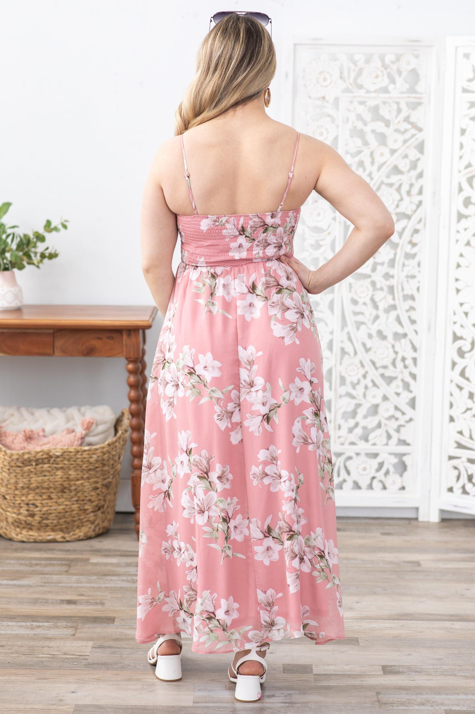 Dusty Pink Floral Thin Strap Dress Product Image