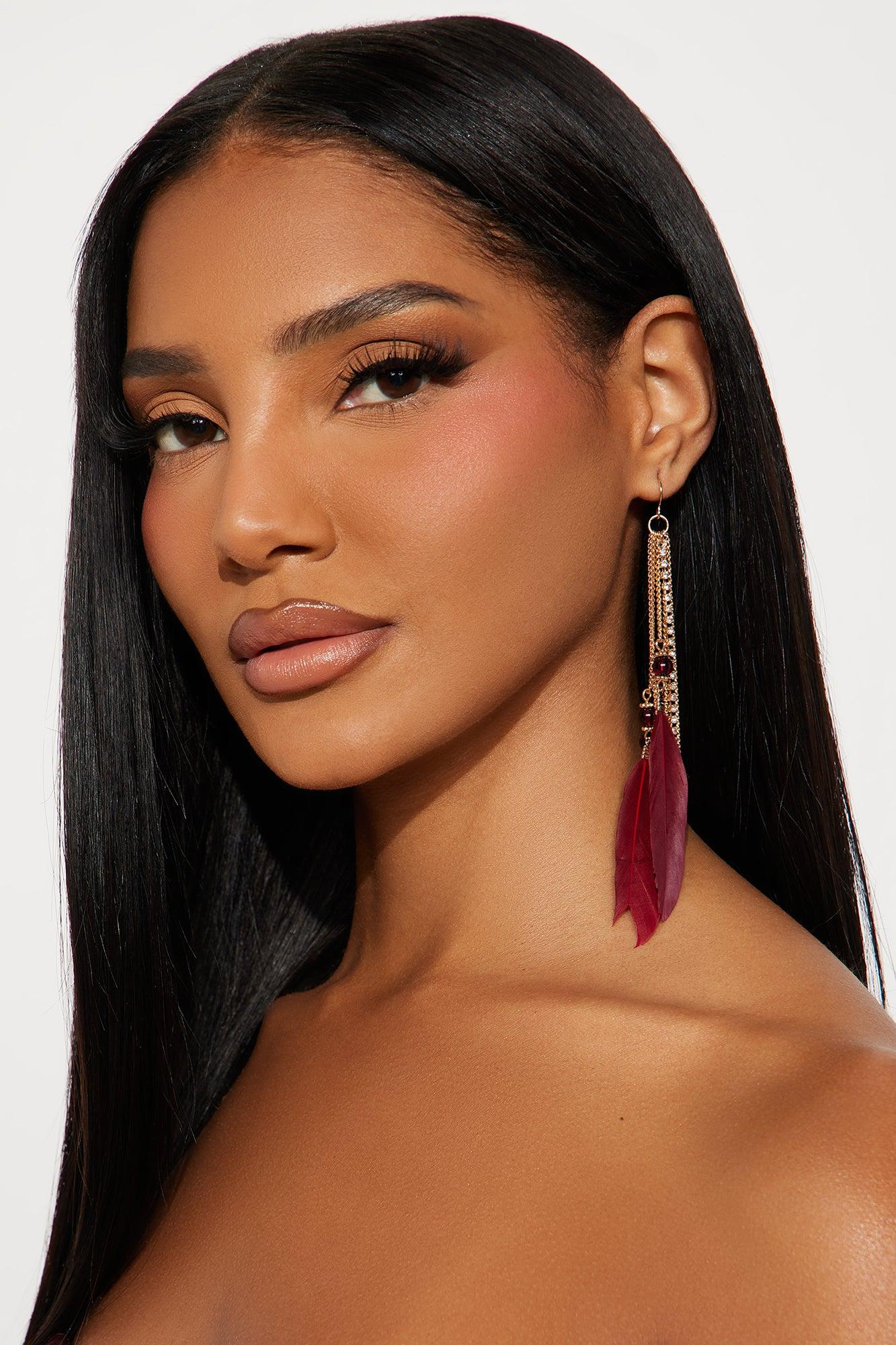 Love In The 4th Feather Drop Earring - Burgundy/combo Female Product Image