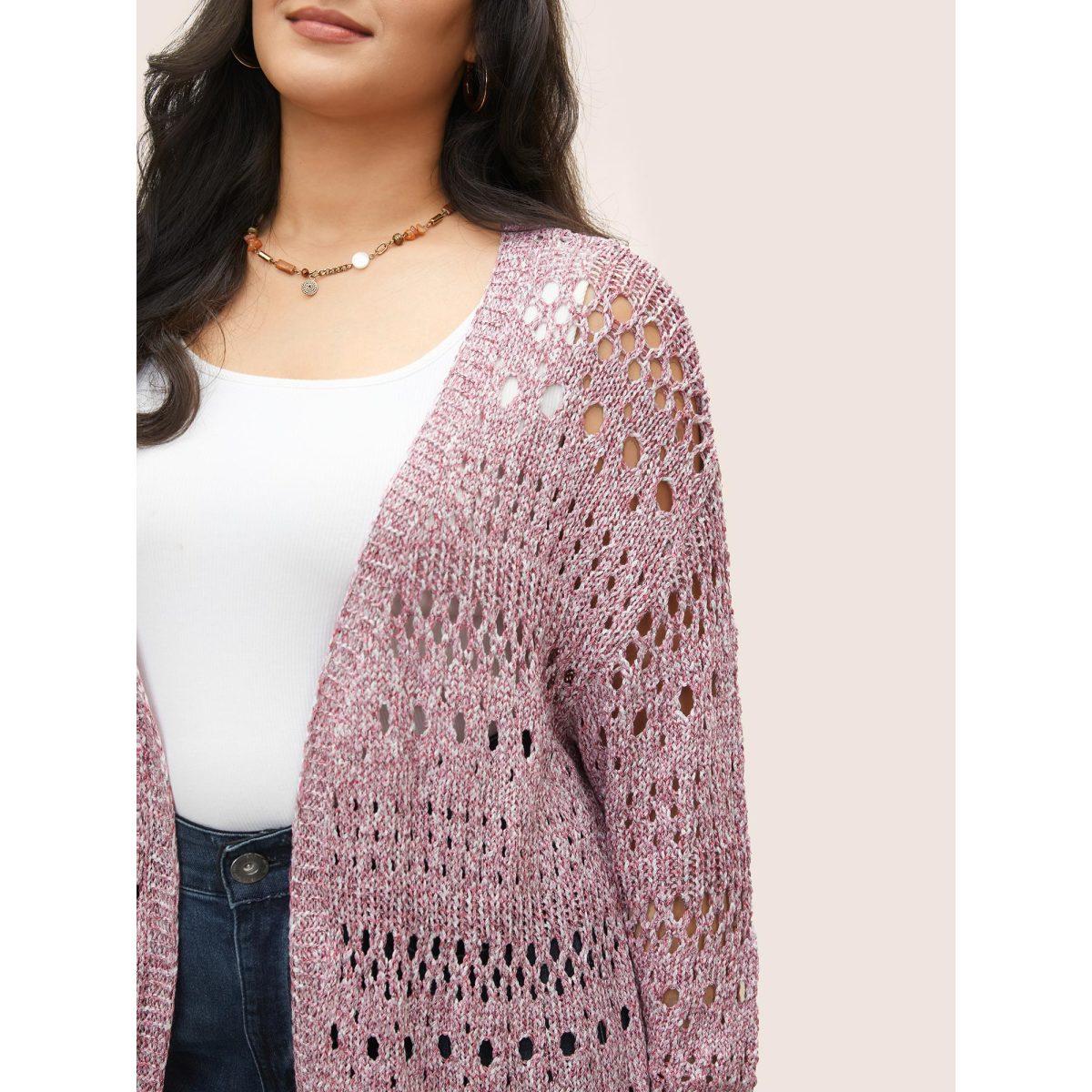 Plus Size Heather Hollow Out Drop Shoulder Cardigan Watermelon Women Casual Long Sleeve Everyday Cardigans BloomChic 12/L Product Image