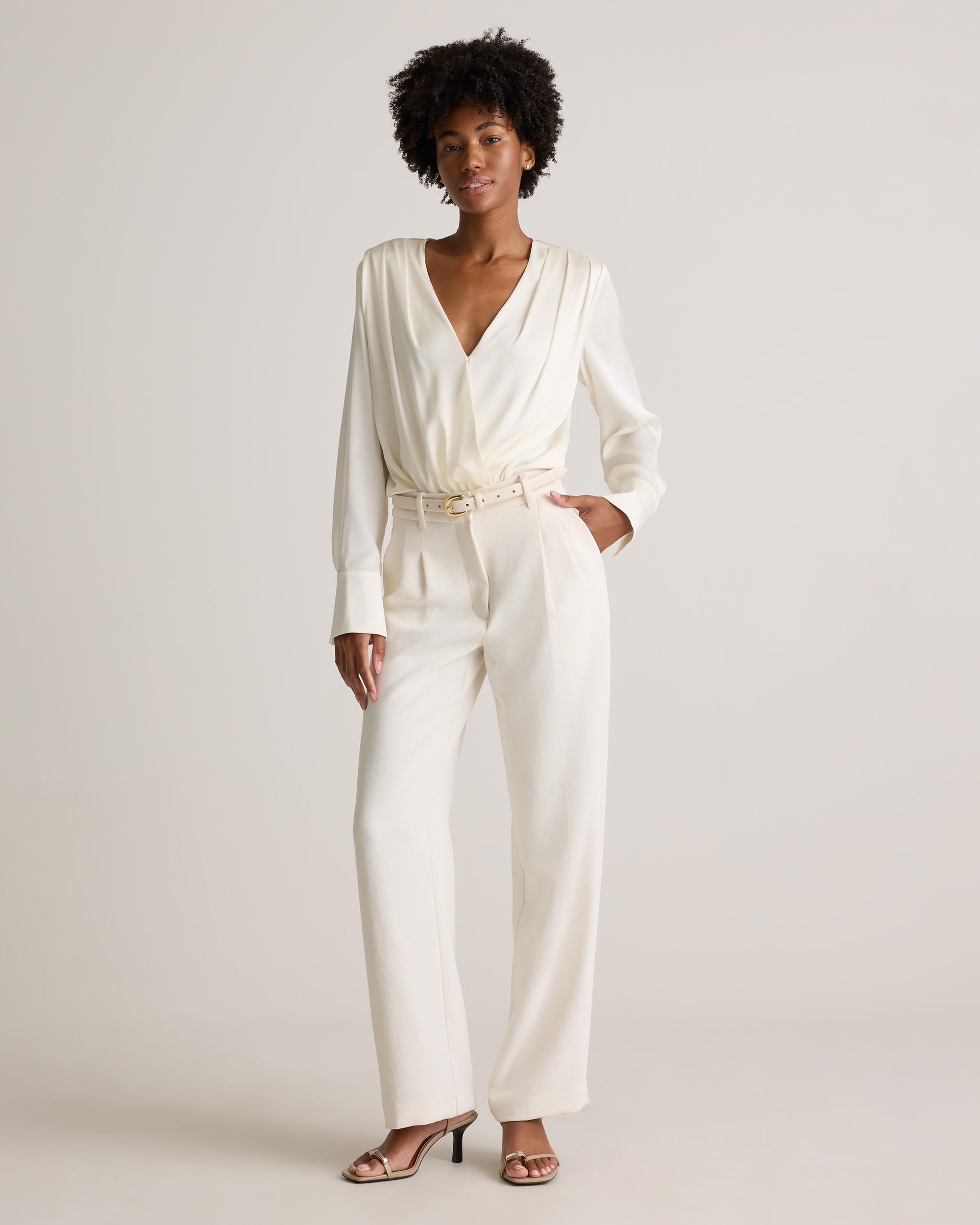 Quince | Women's Washable Stretch Silk Surplice Bodysuit Product Image