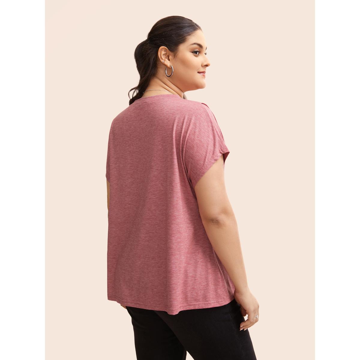 Plus Size Crew Neck Pleated Dolman Sleeve T-shirt Rouge Women Casual Pleated Round Neck Everyday T-shirts BloomChic 28/5X Product Image