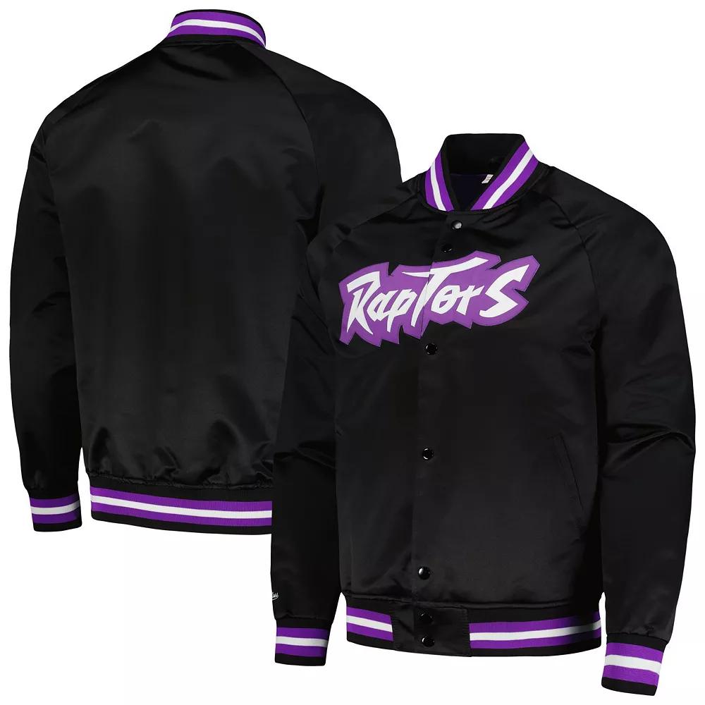 Men's Mitchell & Ness Black Toronto Raptors Hardwood Classics Throwback Wordmark Raglan Full-Snap Jacket,  Product Image