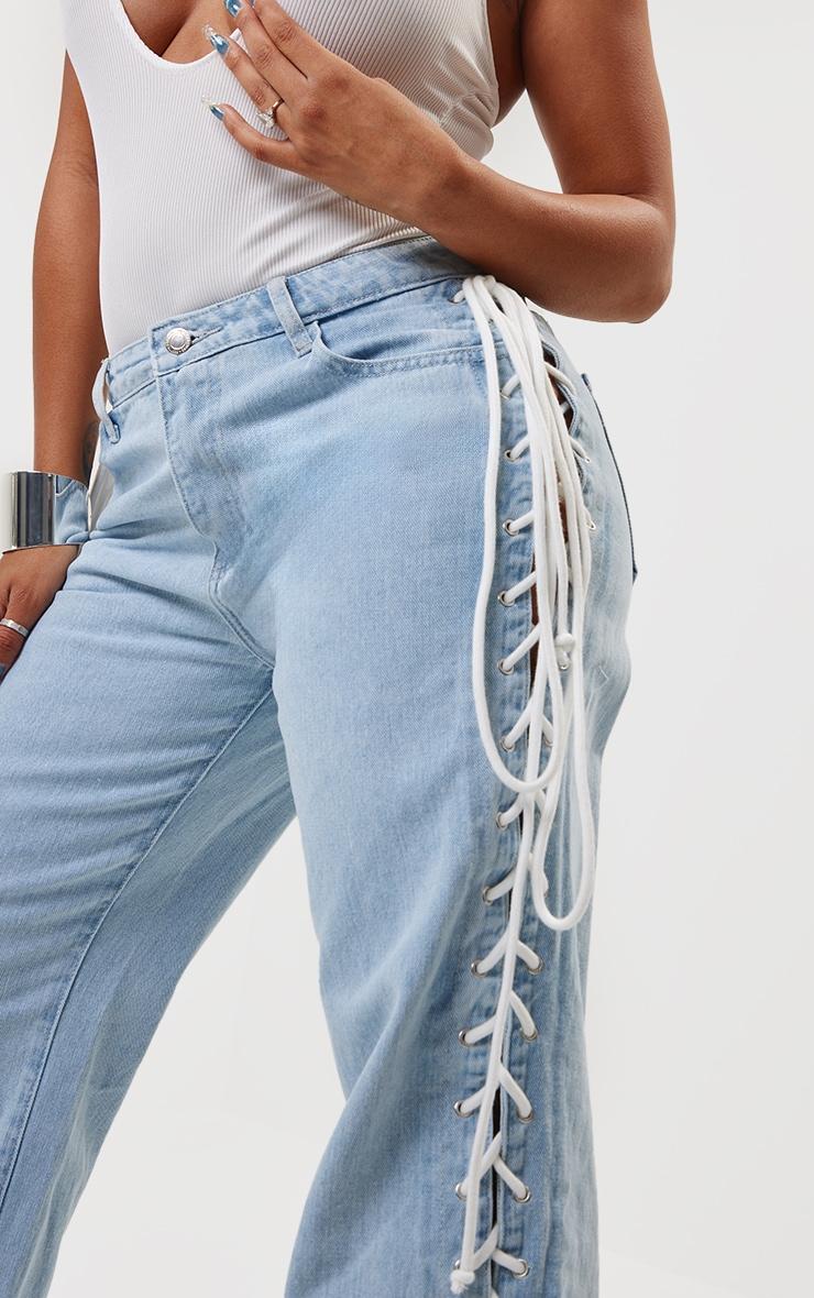 Shape Light Blue Wash Denim Lace Up Detail Wide Leg Jeans Product Image
