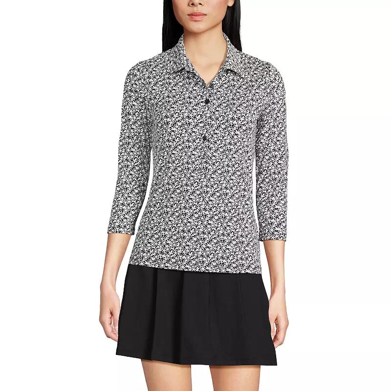 Women's Lands' End 3/4 Sleeve Active Polo Shirt, Size: Medium, White Purple Stripe Product Image