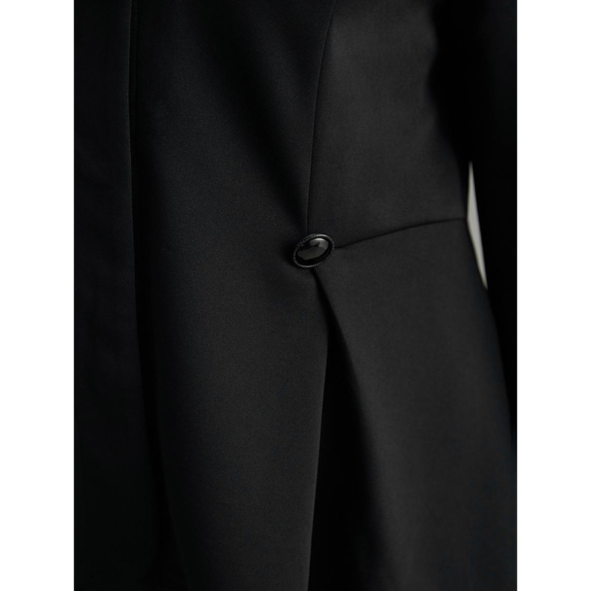 Plus Size Plain Button Detail Asymmetrical Ties Blazer Black Women Dailywear Plain Plain Sleeve Long Sleeve Asymmetrical Neck 18-20/2X Elegant Blazers BloomChic Product Image