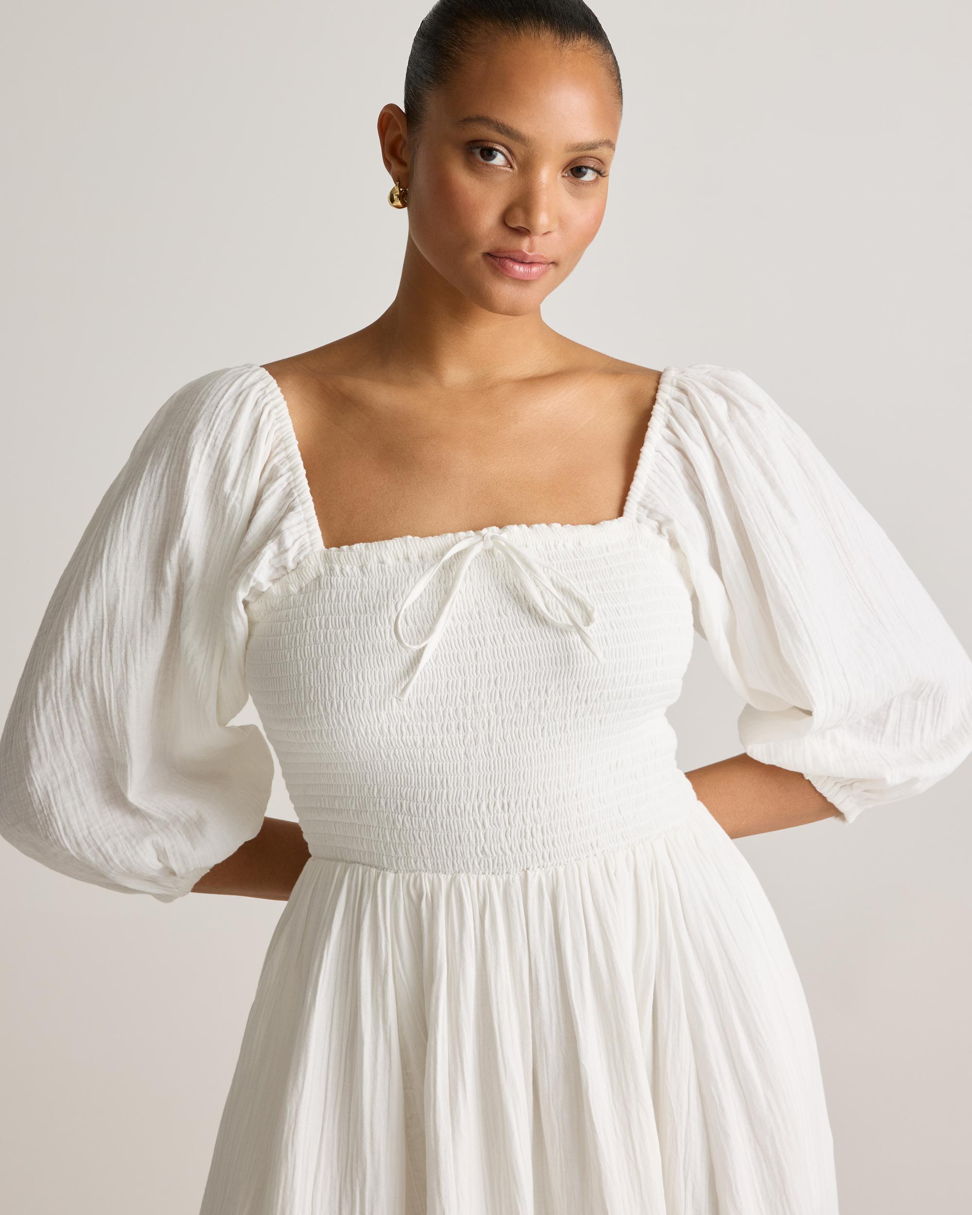 Quince | Women's Gauze Smocked Square Neck Midi Dress Organic Cotton Product Image