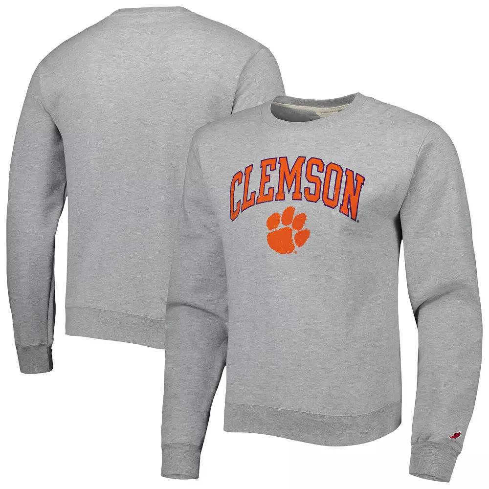 Men's League Collegiate Wear Heather Gray Clemson Tigers 1965 Arch Essential Lightweight Pullover Sweatshirt,  Product Image