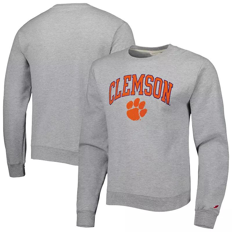 Men's League Collegiate Wear Heather Gray Clemson Tigers 1965 Arch Essential Lightweight Pullover Sweatshirt,  Product Image