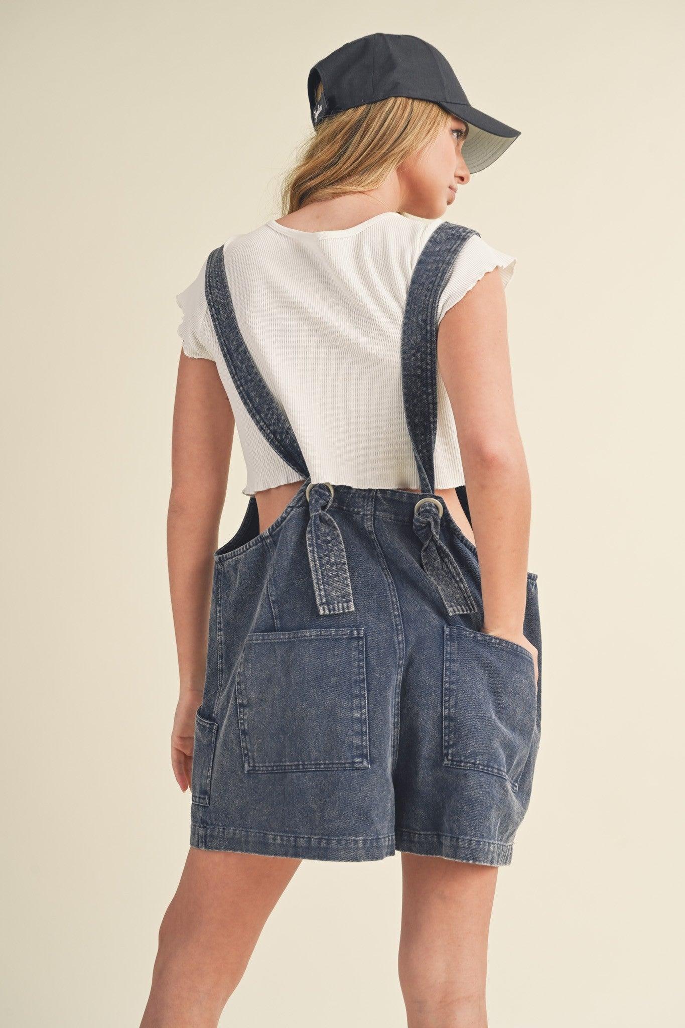 Relaxed Fit Washed Cute Romper Product Image