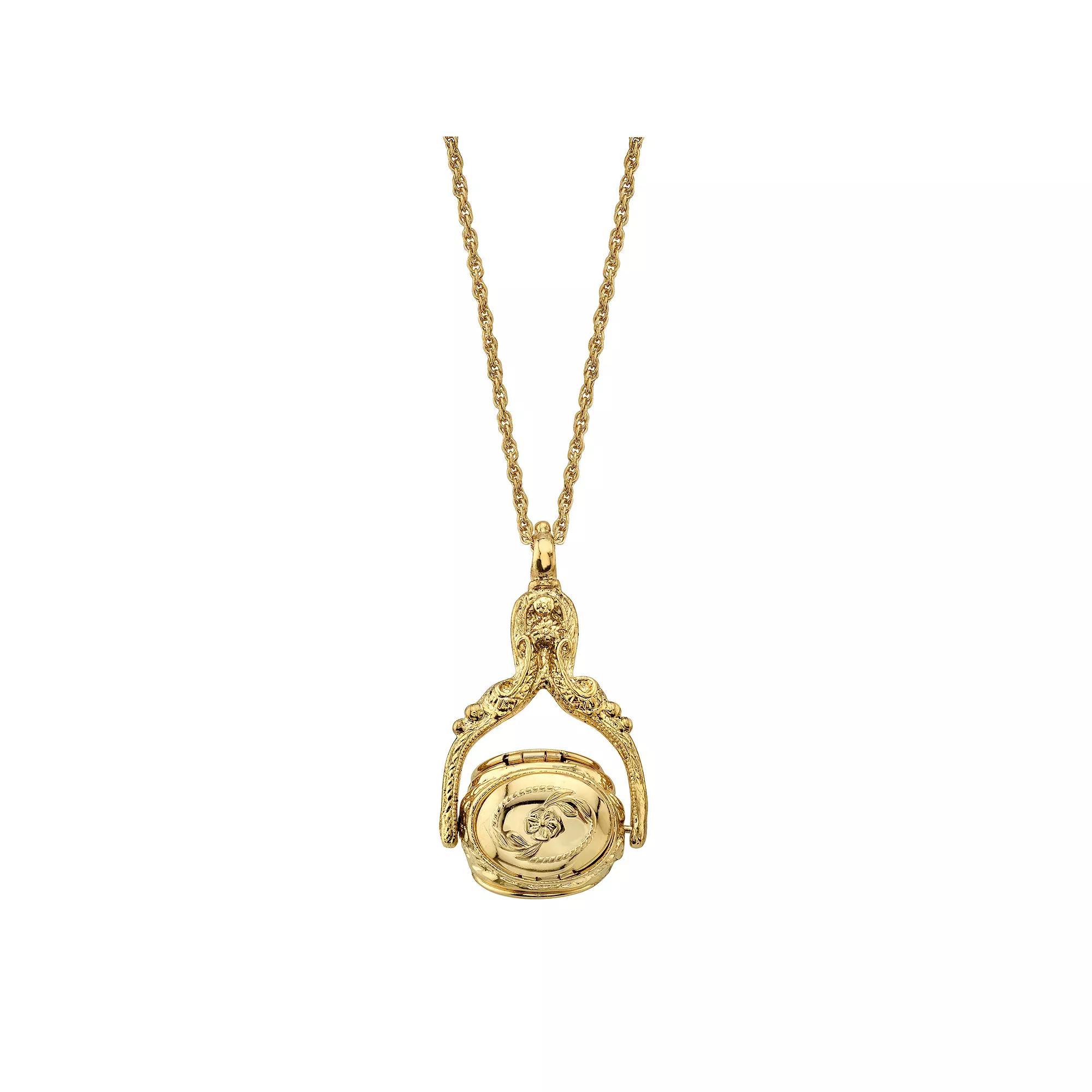 1928 Ornate Locket Pendant Necklace, Womens Gold Tone Product Image