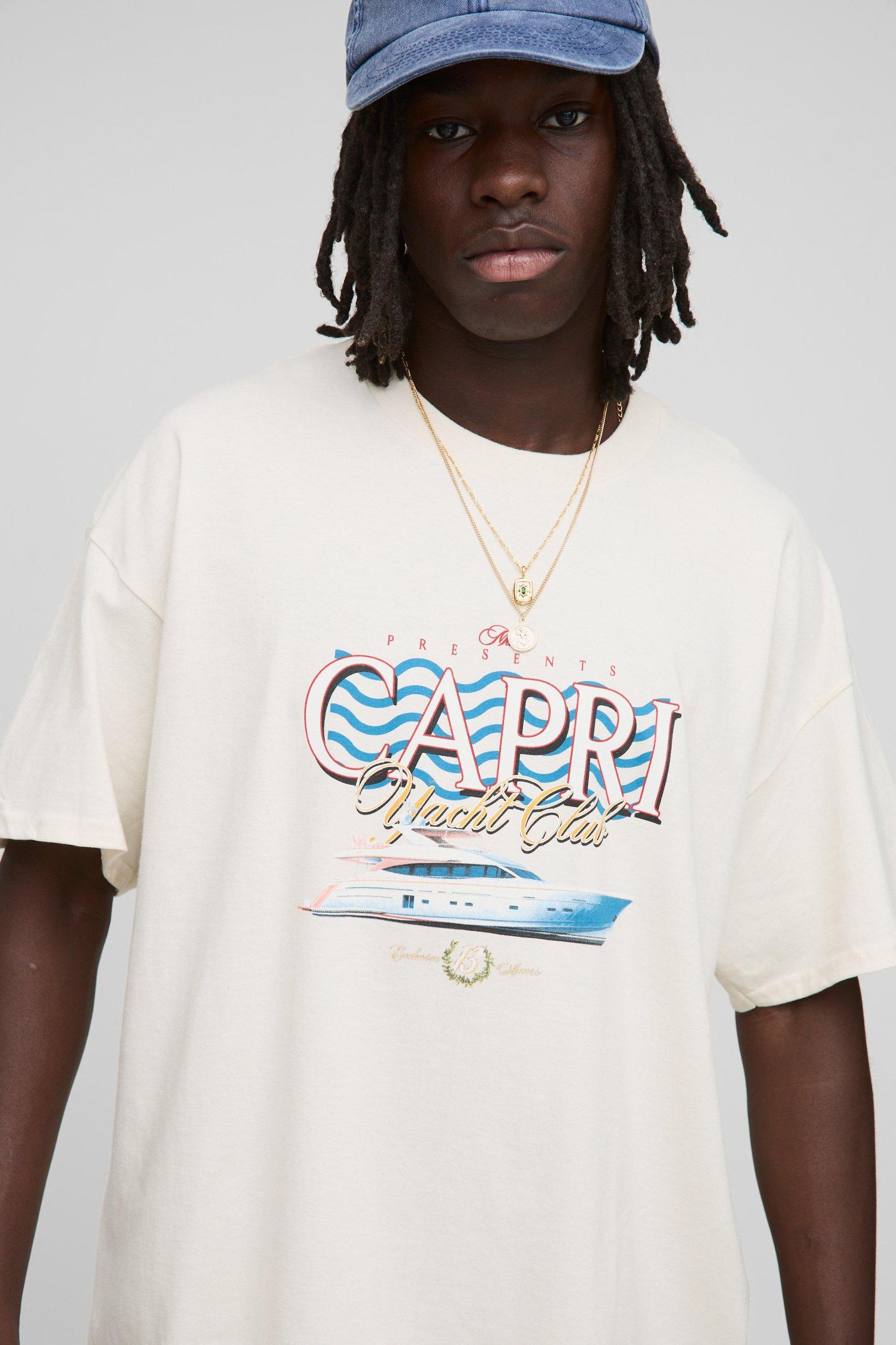 Ecru Oversized Man Capri Yacht Club T-Shirt | boohooMAN USA Product Image