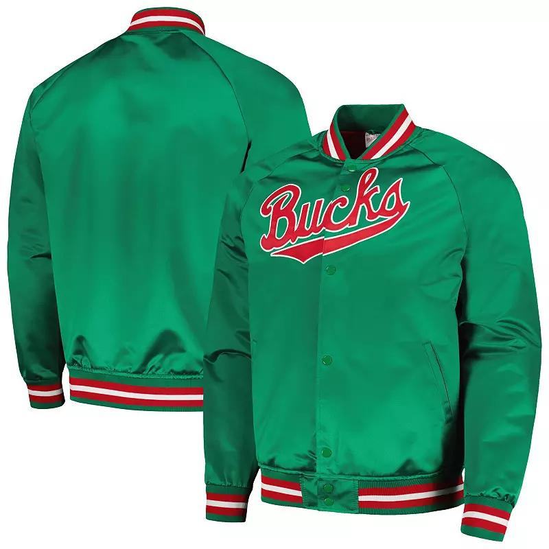 Men's Mitchell & Ness Green Milwaukee Bucks Hardwood Classics Throwback Wordmark Raglan Full-Snap Jacket,  Product Image
