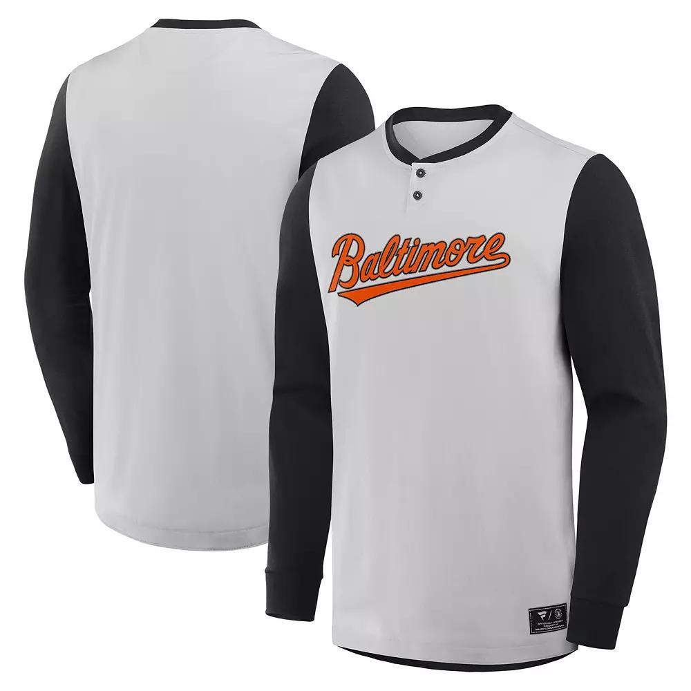 Men's Fanatics Gray/Black Baltimore Orioles Clubhouse Long Sleeve Henley Shirt,  Product Image
