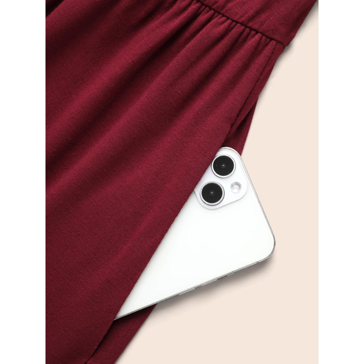 Plus Size Pearl Beaded Cut Out Midi Dress Burgundy Women Elegant Beaded Round Neck Long Sleeve Curvy BloomChic 10/M Product Image