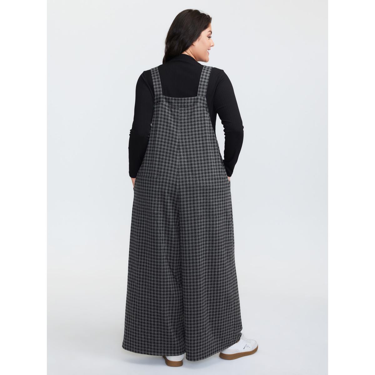 Plus Size Indigo Checkered Pattern Pleated Jumpsuit Women Leisure Sleeveless Non Casual Loose Jumpsuits BloomChic 10/M Product Image