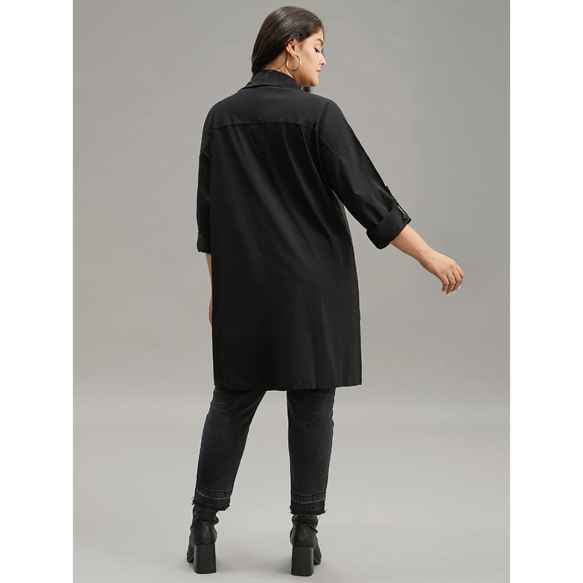 Plus Size Halloween Plain Lapel Collar Button Up Tab Sleeve Coat Women Black Casual Plain Ladies Dailywear Winter Coats BloomChic 30/6X Product Image