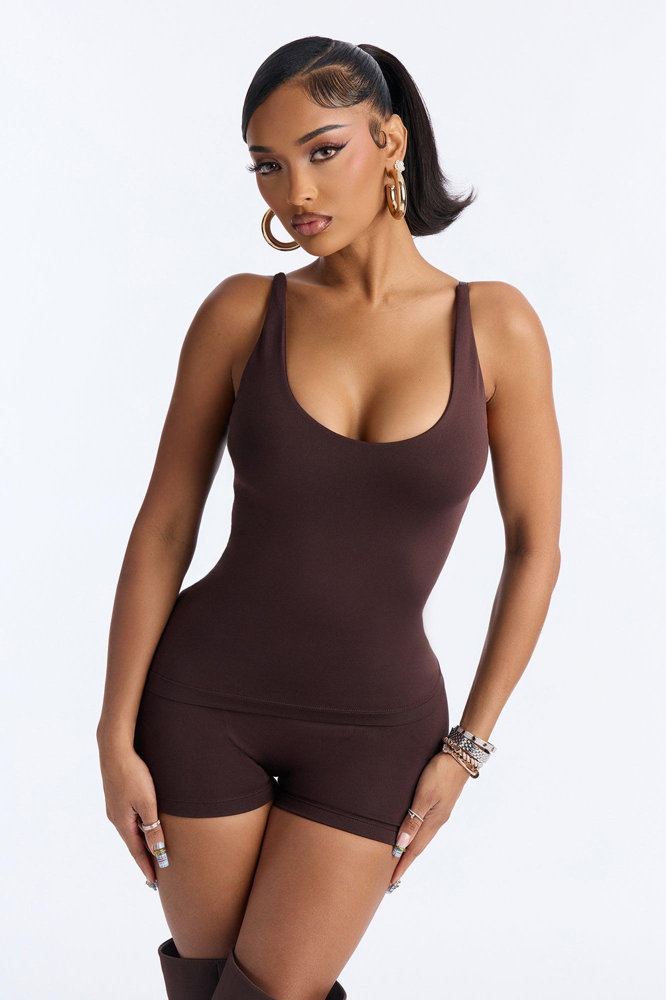 Seamless Smooth Double Lined Scoop Neck Cami Top - Chocolate Female Product Image