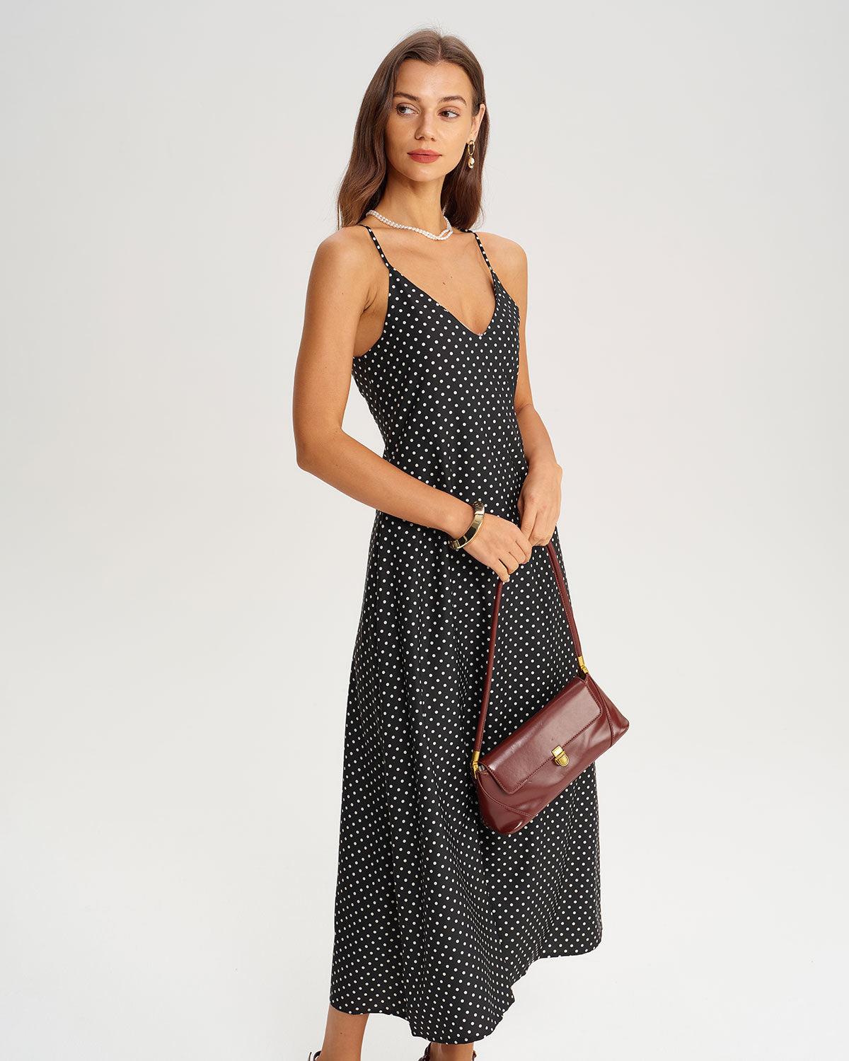 Black Polka Dot Slip Midi Dress Product Image