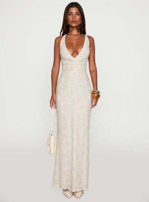Starcrossed Halter Maxi Dress Cream Product Image