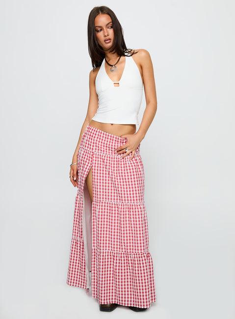 Ilaina Tiered Maxi Skirt Red Check Product Image