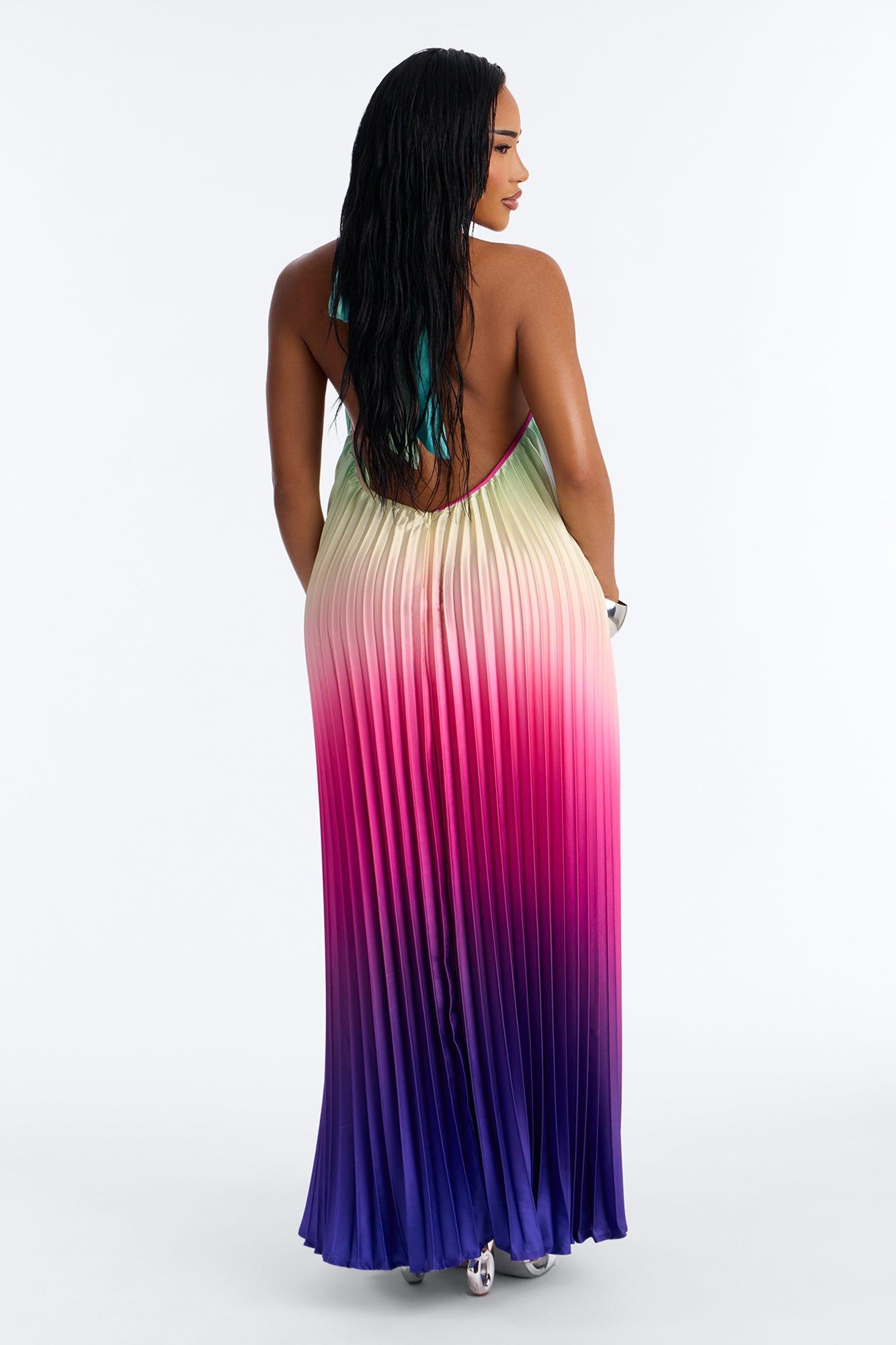 Silk Sunsets Pleated Maxi Dress - Multi Color Female Product Image
