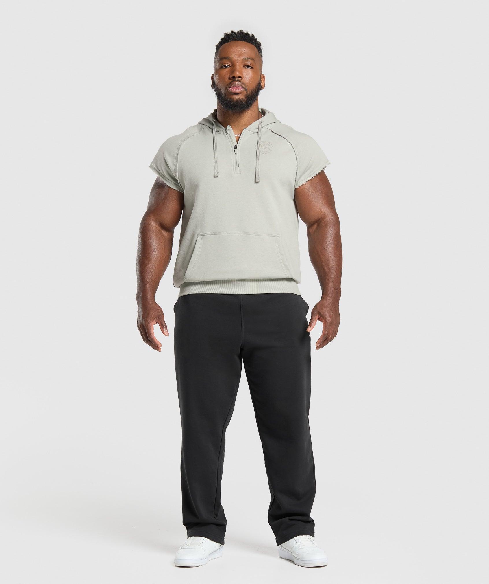 Gymshark Legacy 1/4 Zip Cap Sleeve Hoodie - Stone Grey Male Product Image