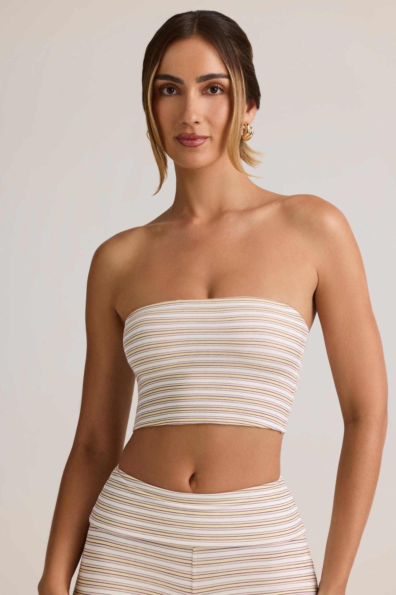 Modal Strapless Crop Top in Pink Yellow Stripe Product Image
