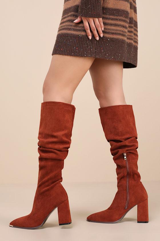 Bellwood Cognac Suede Pointed-Toe Over-the-Knee Boots Product Image