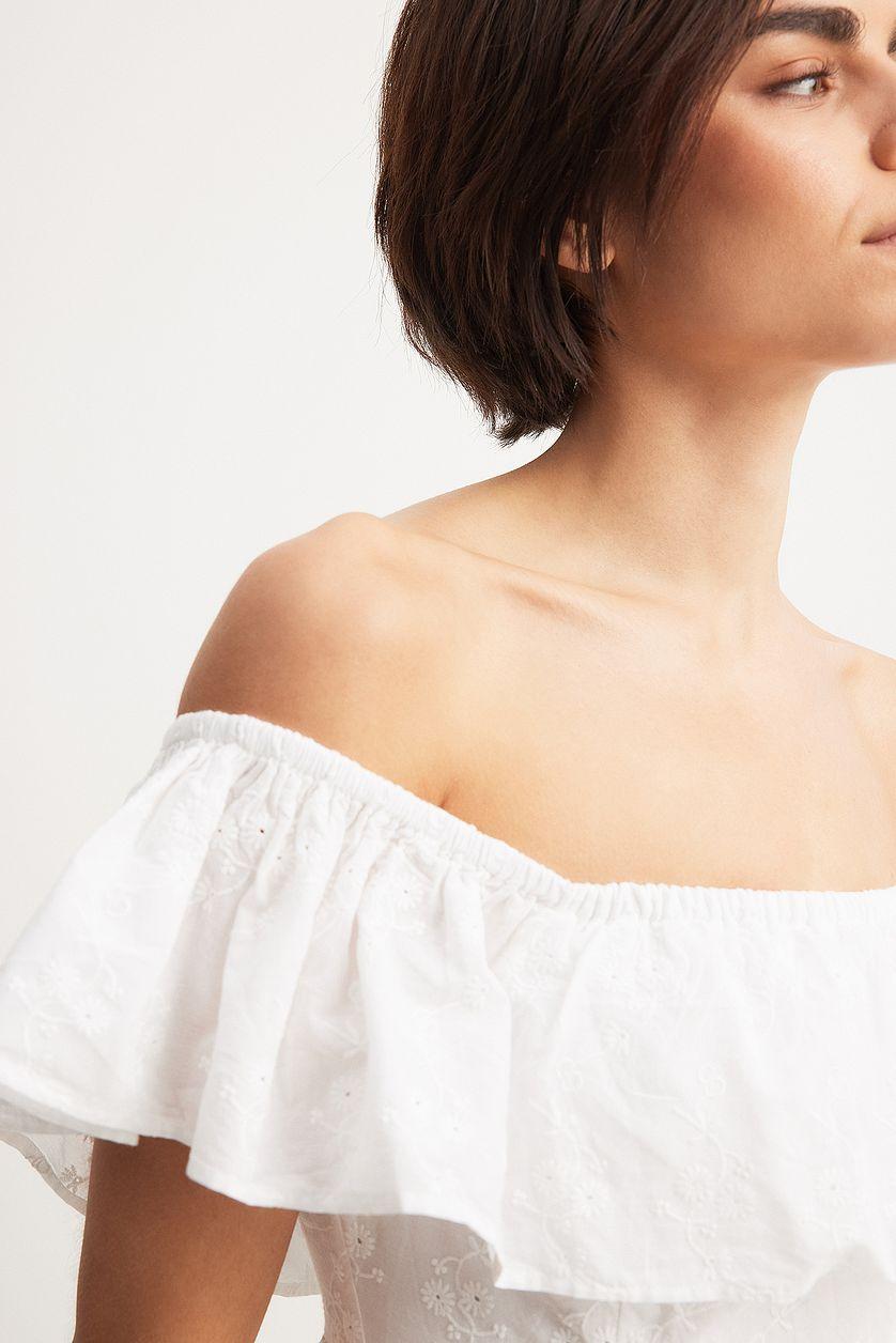 Off Shoulder Anglaise Midi Dress Product Image