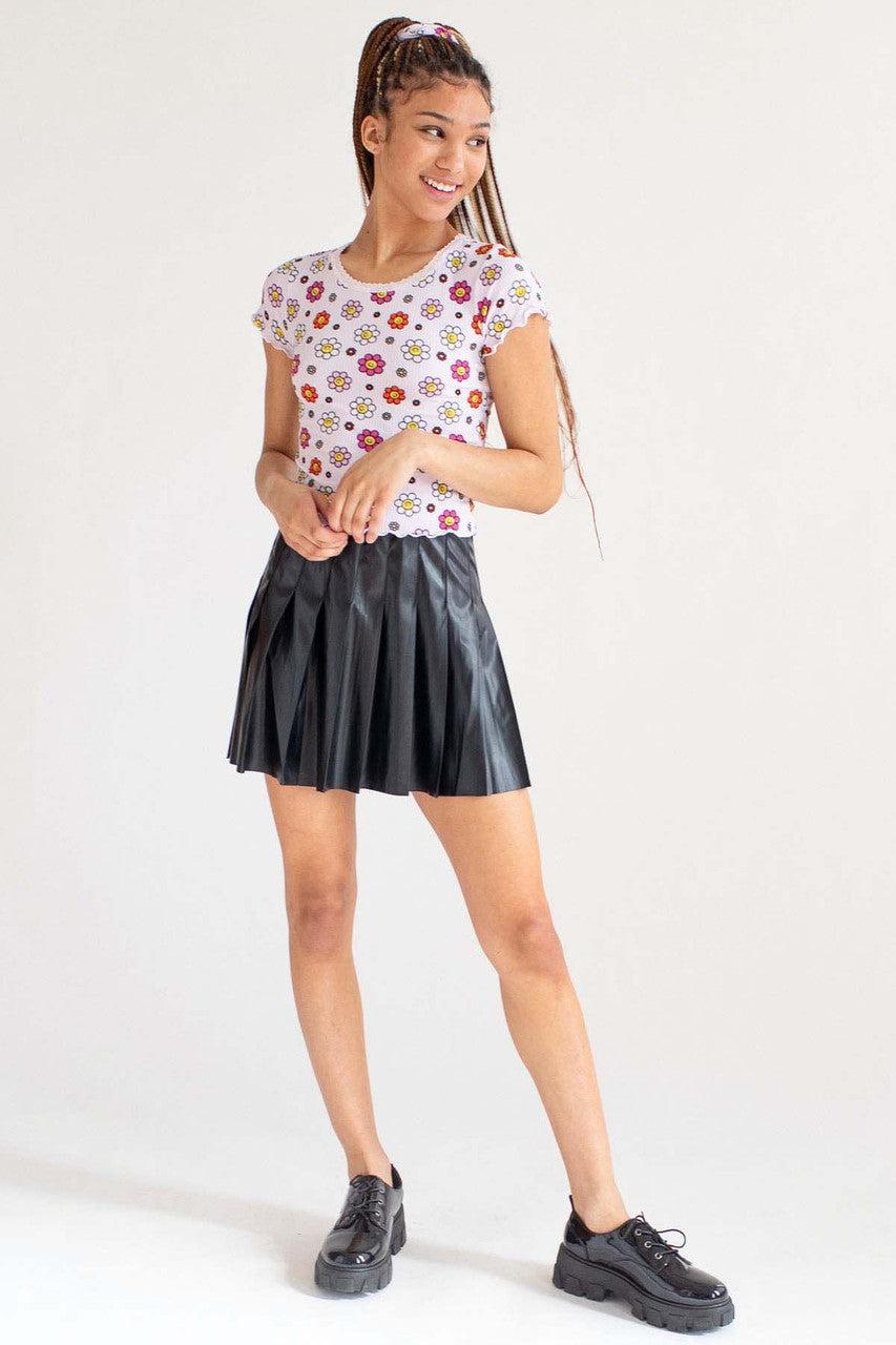 Black Pleather Pleated Skirt Product Image