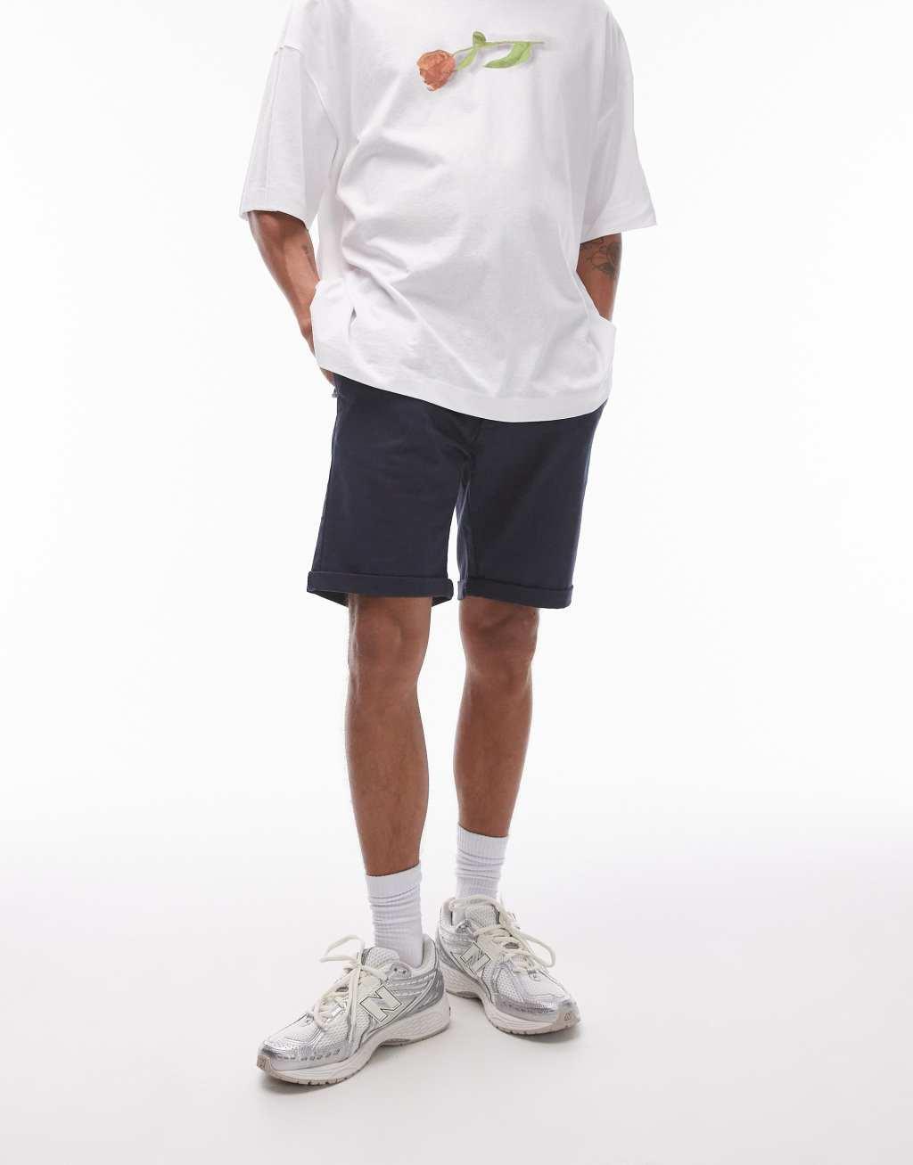 Topman skinny chino shorts in navy Product Image