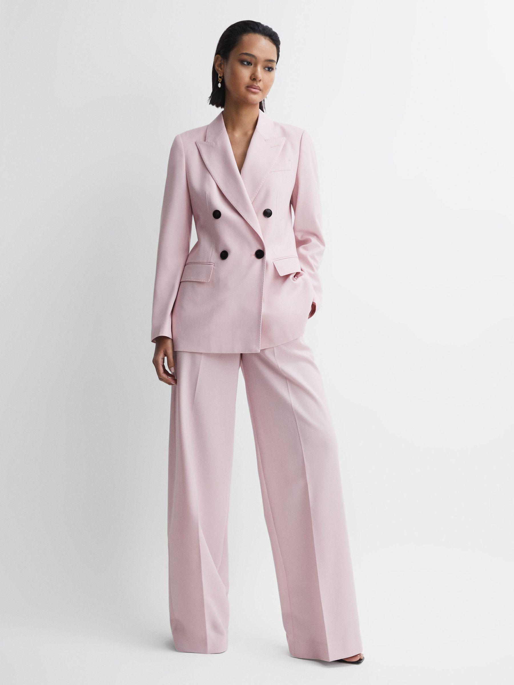 Tailored Wool Blend Double Breasted Blazer in Pink Product Image