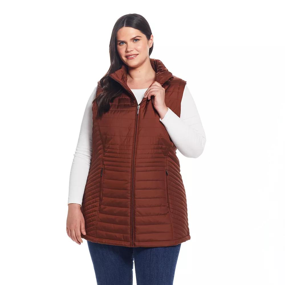 Plus Size Weathercast Channel Quilted Longline Vest, Women's, Size: 3XL, Brandy Product Image